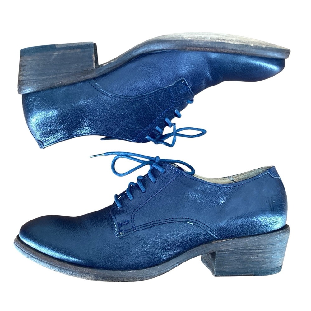 Frye Womens 7B Carson Oxford Blue Leather Heel Shoes Victorian‎ Grannycore - Picture 6 of 8
